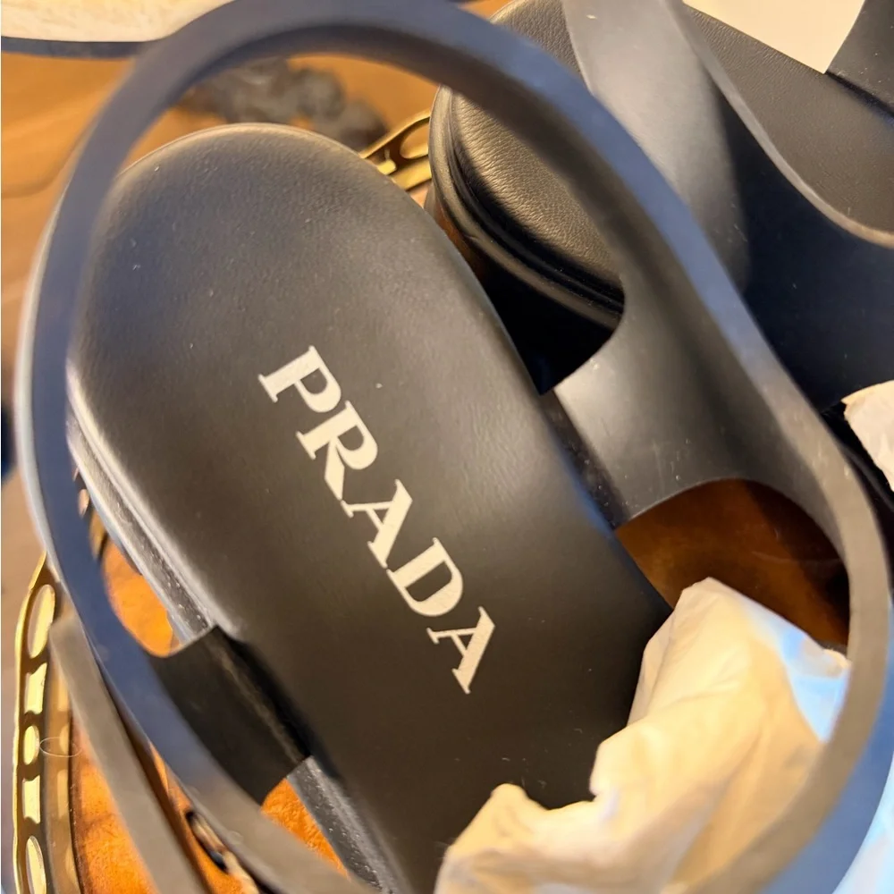 Prada Black Women’s Platform Logo Sandals - Picture 4 of 5